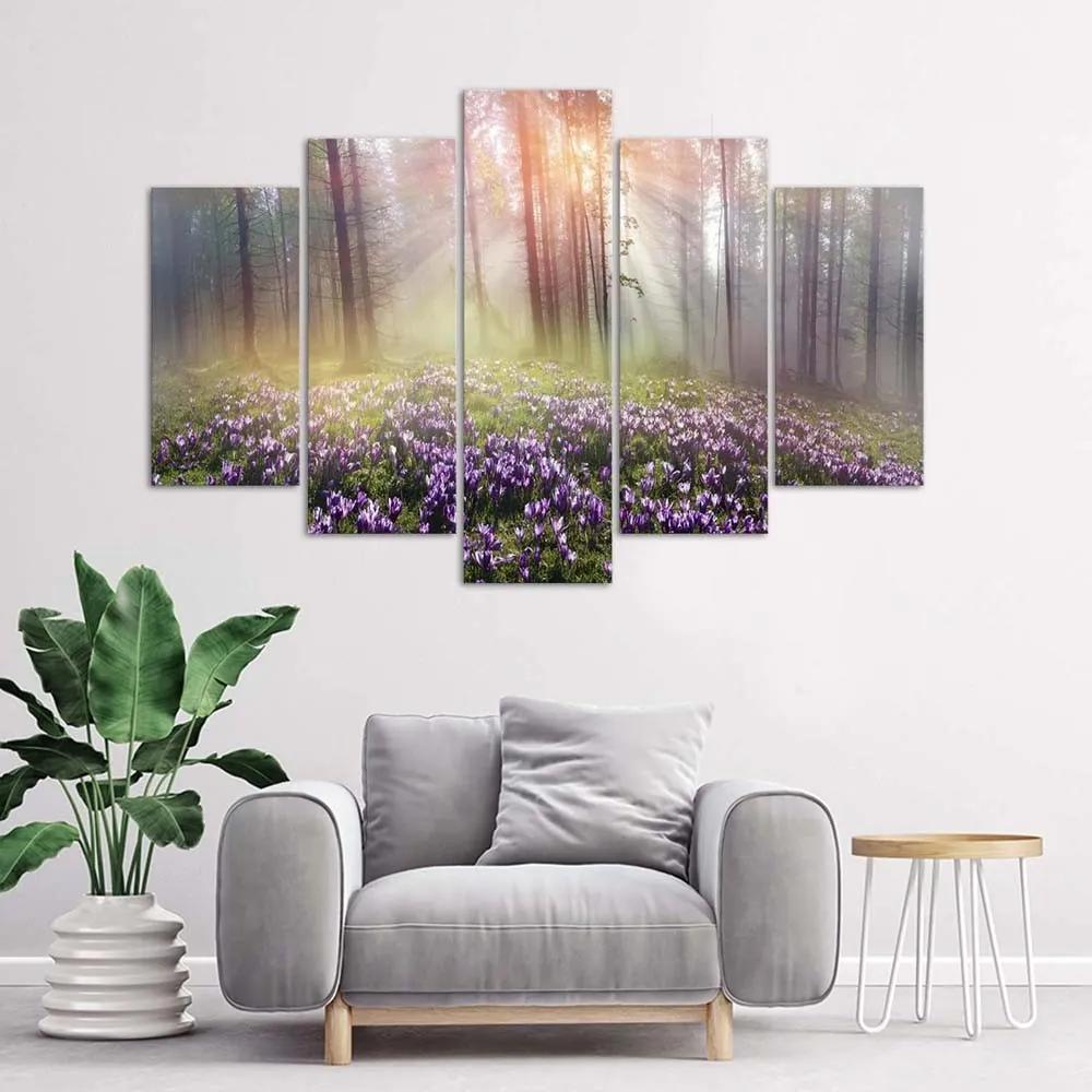 Obraz na plátně pětidílný Mlžný les Květiny - 200x100 cm