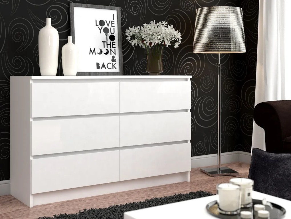 Komoda Kuba 120 cm 6 zásuviek biela