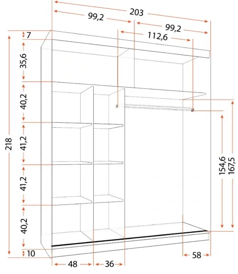 Šatníková skriňa RICO II 203 cm čierna/biela