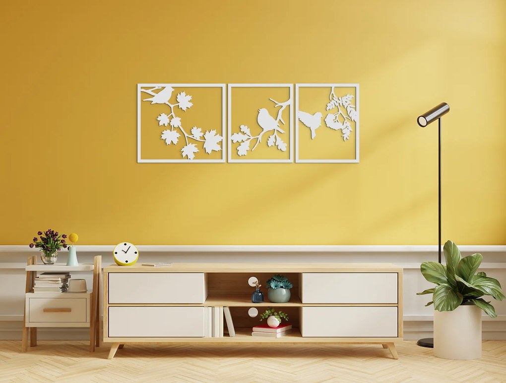 drevko Viacdielny obraz Vtáčí triptych Rozmer obrazu: 22,5 x 65 cm, Farba dekorácie: Čierna