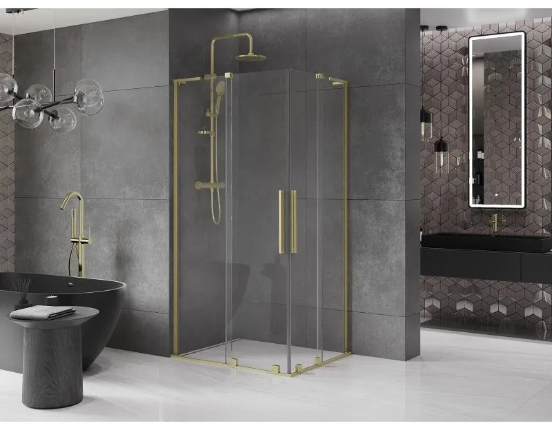 Mexen Velar L Duo, sprchový kút s posuvnými dverami 90 x 80 cm, 8mm číre sklo, zlatá matná, 871-090-080-02-03-55