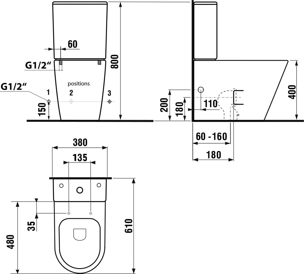 Sapho PACO WC kombi, Rimless, spodný/zadný odpad, biela PC1012WR