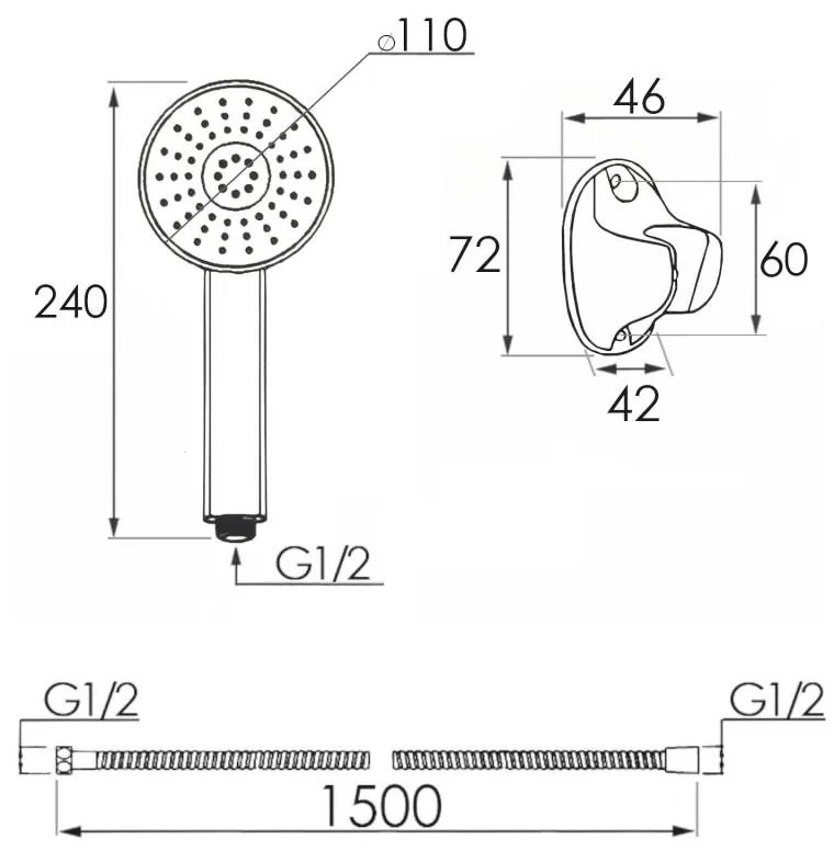 Ručná sprchová hlavica BOSS s držiakom a 150 cm hadicou - chrómová