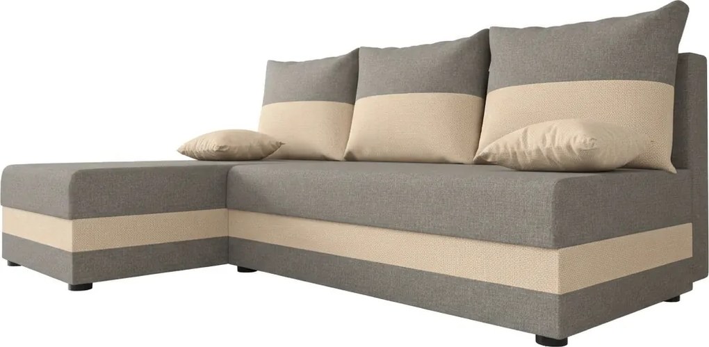 Rozkladacia obojstranná sedacia súprava do L VALERIO SLIM 200x140 cm, svetlosivá/béžová + 2 vankúšiky ZDARMA