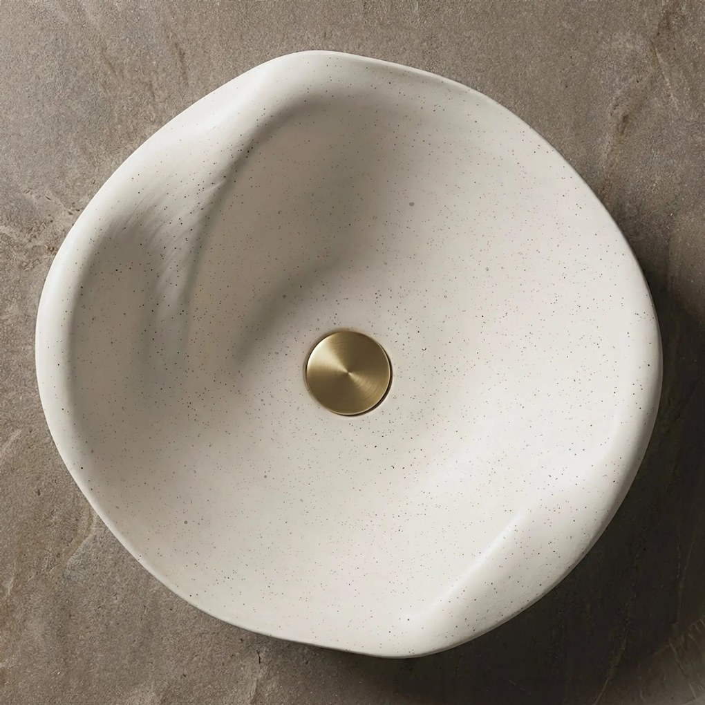 Rea ART, keramické umývadlo na dosku 400x390x160 mm, ručná výroba, model HM-34B, imitácia kemeňa-béžová, REA-U0609