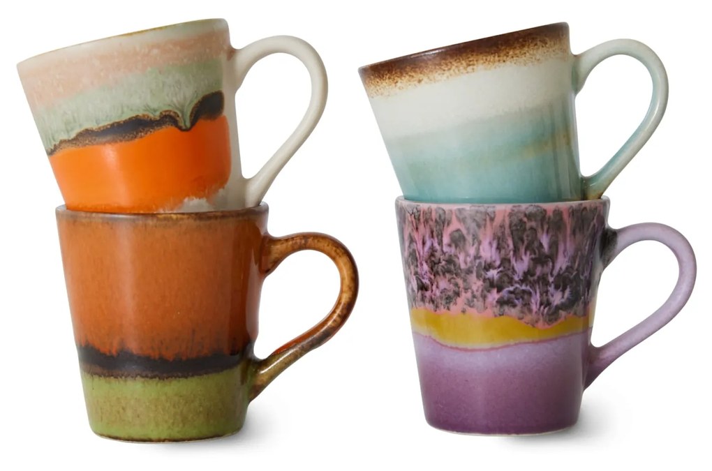 HK living Kameninový hrnček na espresso 70's Retro 80 ml – set 4 ks