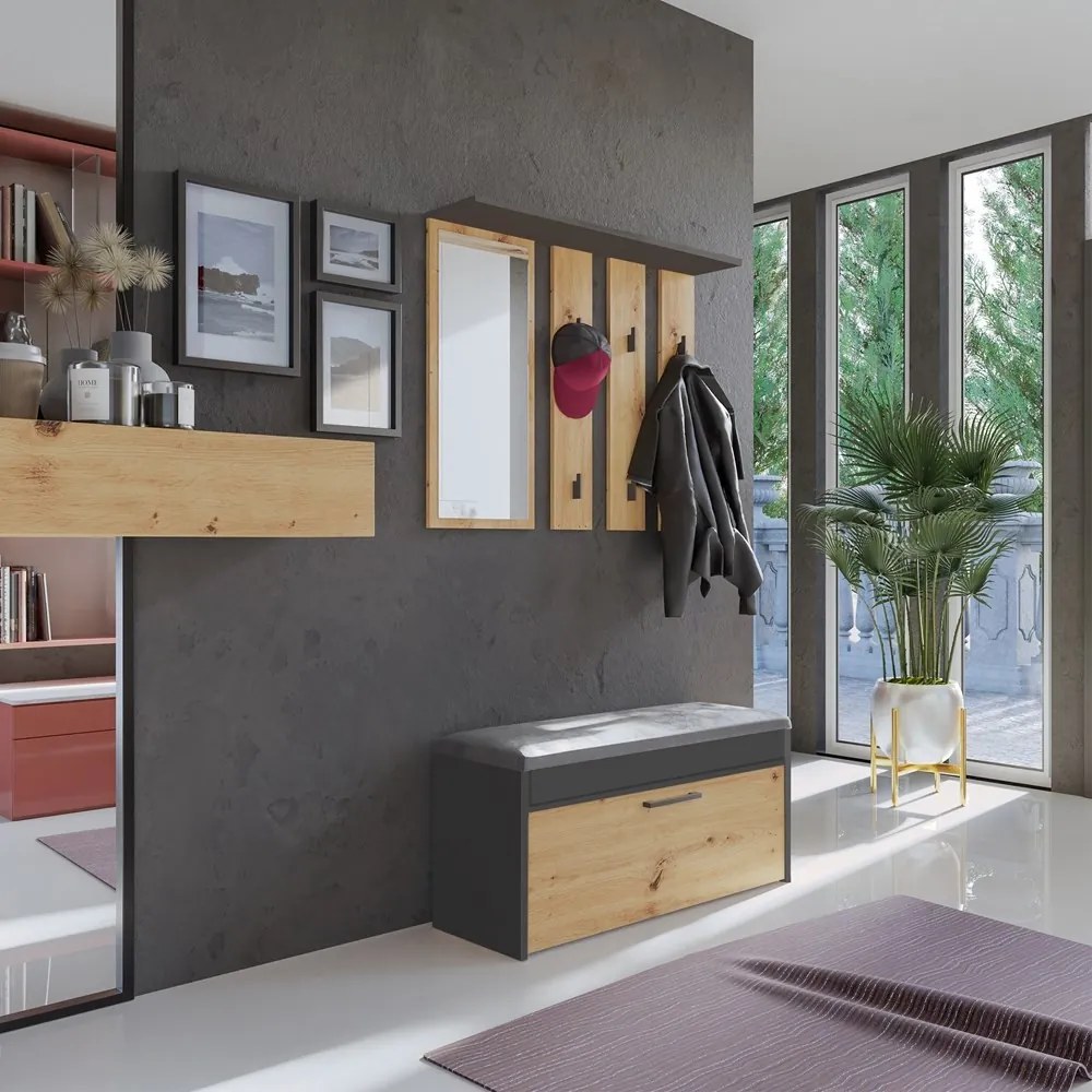 Predsieňový vešiak Parma antracit/dub artisan