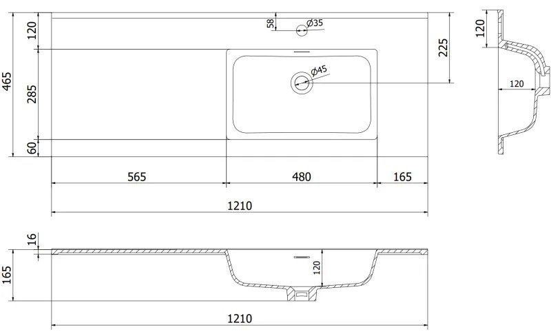 Mexen Rivel, kúpeľňová skrinka 120 cm s pravým umývadlom Otis, 2S, 1D, drážkovaná, šedá/biela matná, 91A23-12047-3-BBFFF62-W18P01