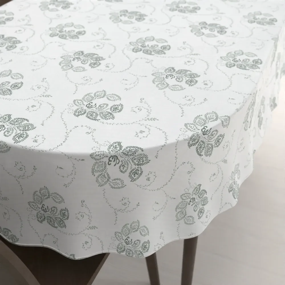 Biante Bavlnený oválny obrus Sandra SA-089 Zelené popínavé kvety na bielom 120x140 cm