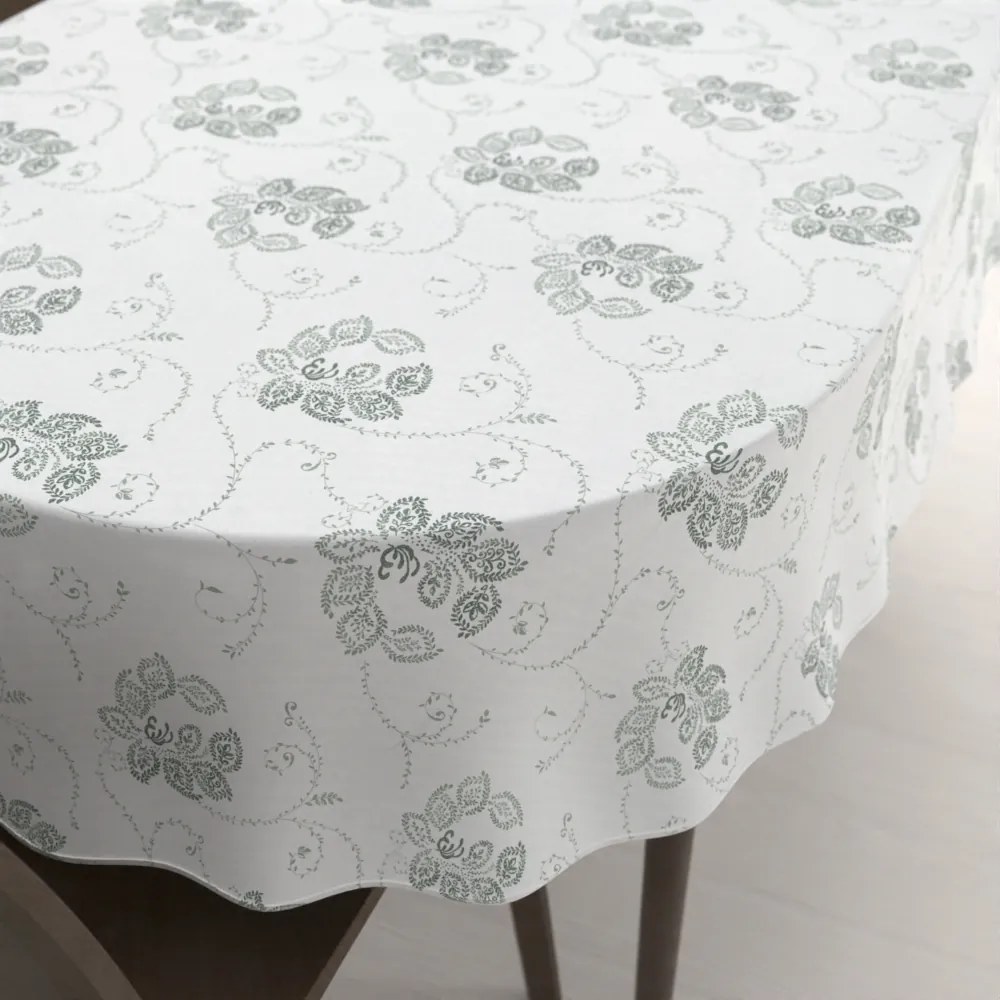 Biante Bavlnený oválny obrus Sandra SA-089 Zelené popínavé kvety na bielom 140x180 cm