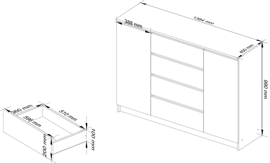 Komoda Keanu IV (dub sonoma). Akcia -19%. Vlastná spoľahlivá doprava až k Vám domov. 1128673