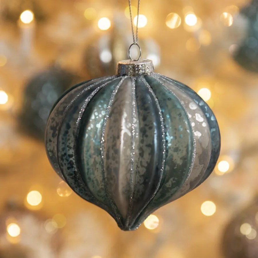 4ks modro-strieborná vianočná banka - Ø 10cm