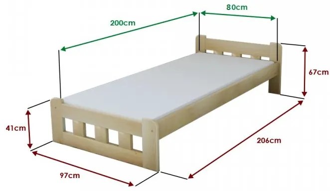 Posteľ Naomi zvýšená 80 x 200 cm, borovica Rošt: Bez roštu, Matrac: Matrac COCO MAXI 19 cm