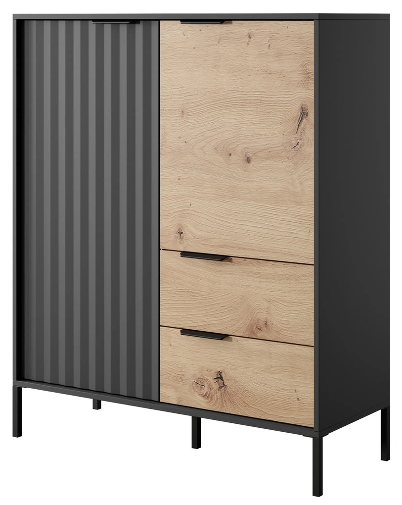 Komoda Rastafa 2D2S (dub artisan + čierna). Akcia -20%. Vlastná spoľahlivá doprava až k Vám domov. 1071378