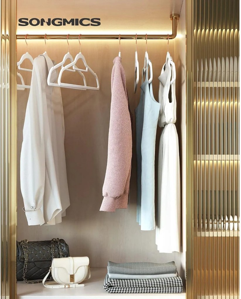 Zamatové vešiaky, sada 30 ks, s rose gold háčikmi, farba biela