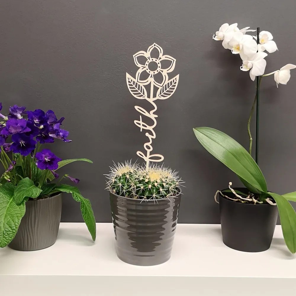 AMADEA Drevený zápich kvetina - Faith, dĺžka 28 cm