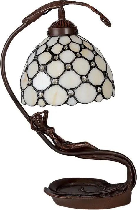 Krémová stolná lampa Tiffany Millie - 28 * 20 * 41 cm E14 / max 1 * 25W