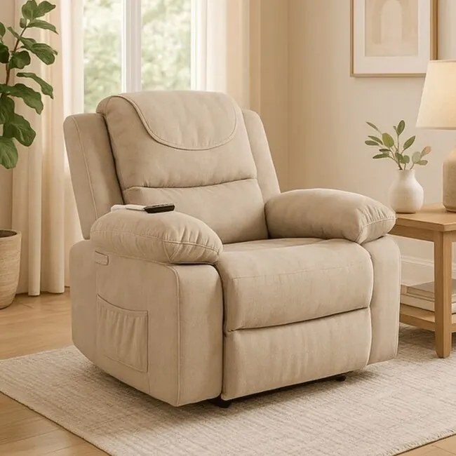 Elektrické masážne kreslo Venus s mechanizmom pre jednoduchšie vstávanie béžový menčester