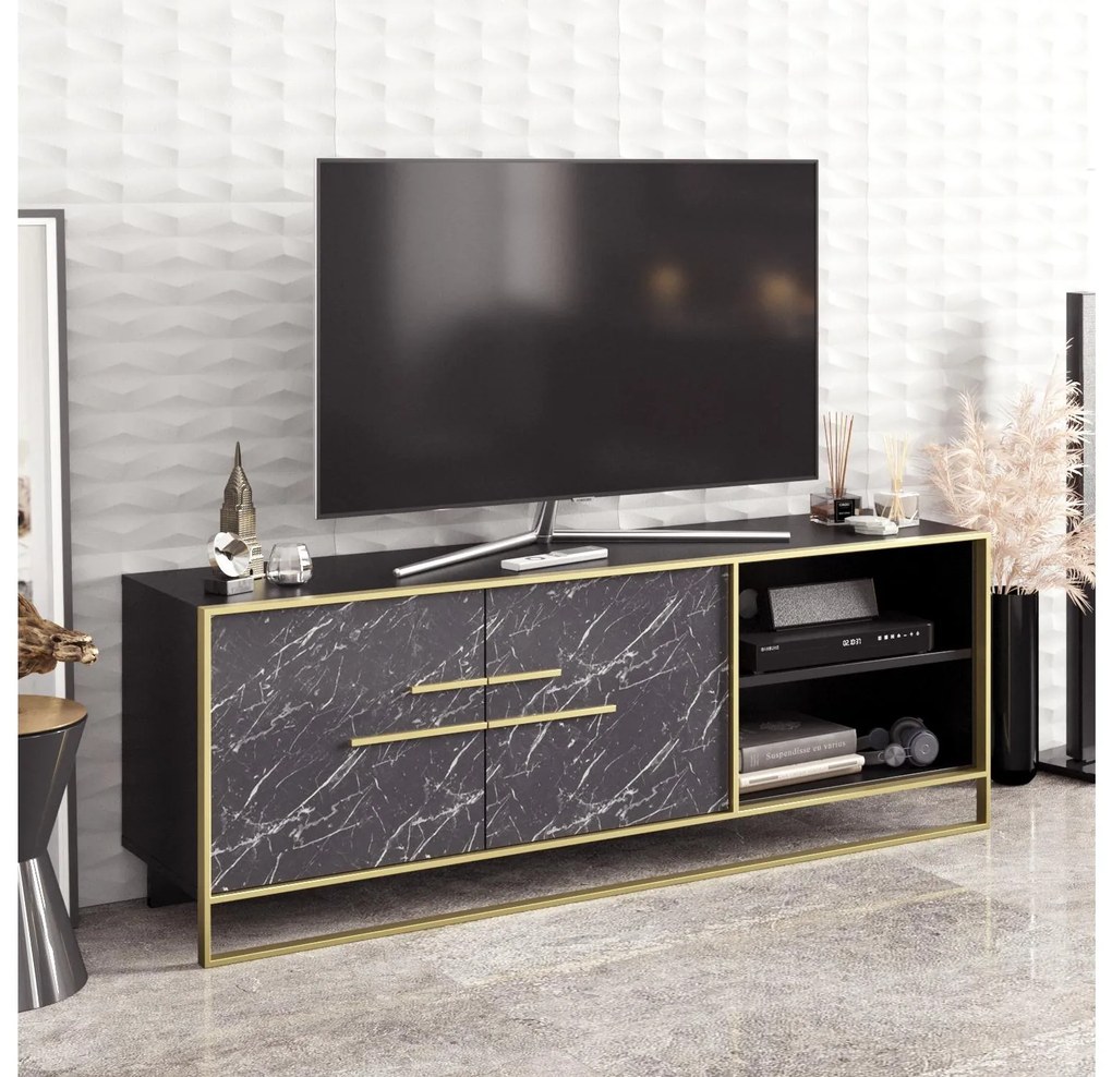 TV stolík/skrinka Poppy (zlatá + čierna). Akcia -12%. Vlastná spoľahlivá doprava až k Vám domov. 1102473