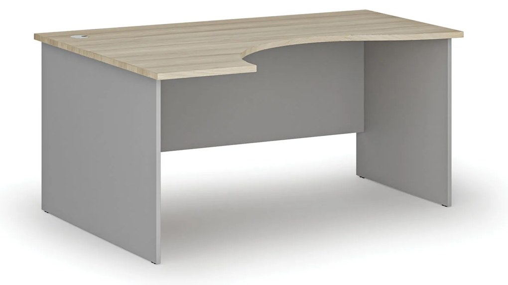 Ergonomický kancelársky písací stôl PRIMO GRAY, 160x120 cm, ľavý, sivá/dub prírodný