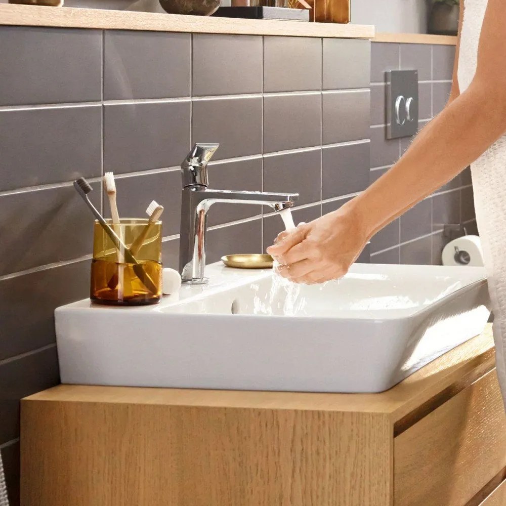 HANSGROHE Rebris E páková umývadlová batéria CoolStart s plastovou odtokovou súpravou s tiahlom, výška výtoku 109 mm, chróm, 72589000