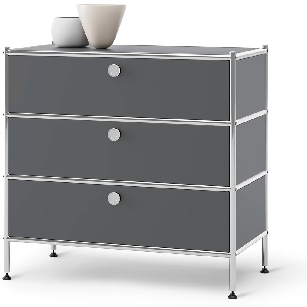 Kovová komoda »CN3« s 3 zásuvkami, sivá