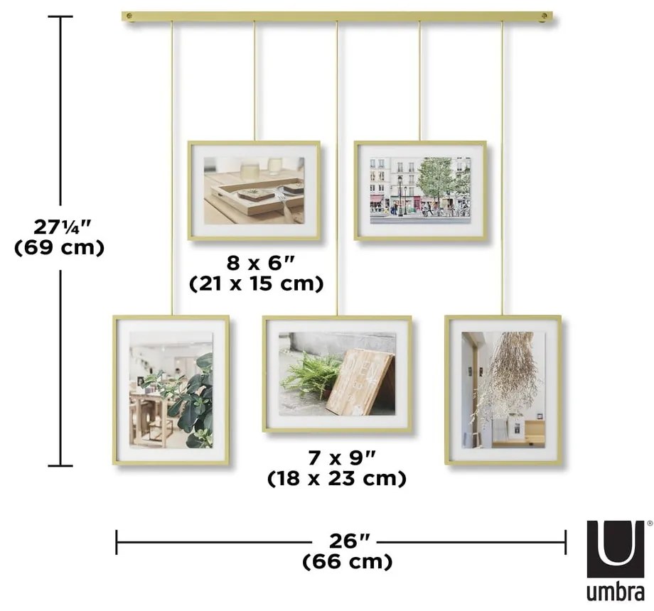 Kovové rámčeky na stenu v zlatej farbe v súprave 5 ks 70x80 cm Exhibit – Umbra