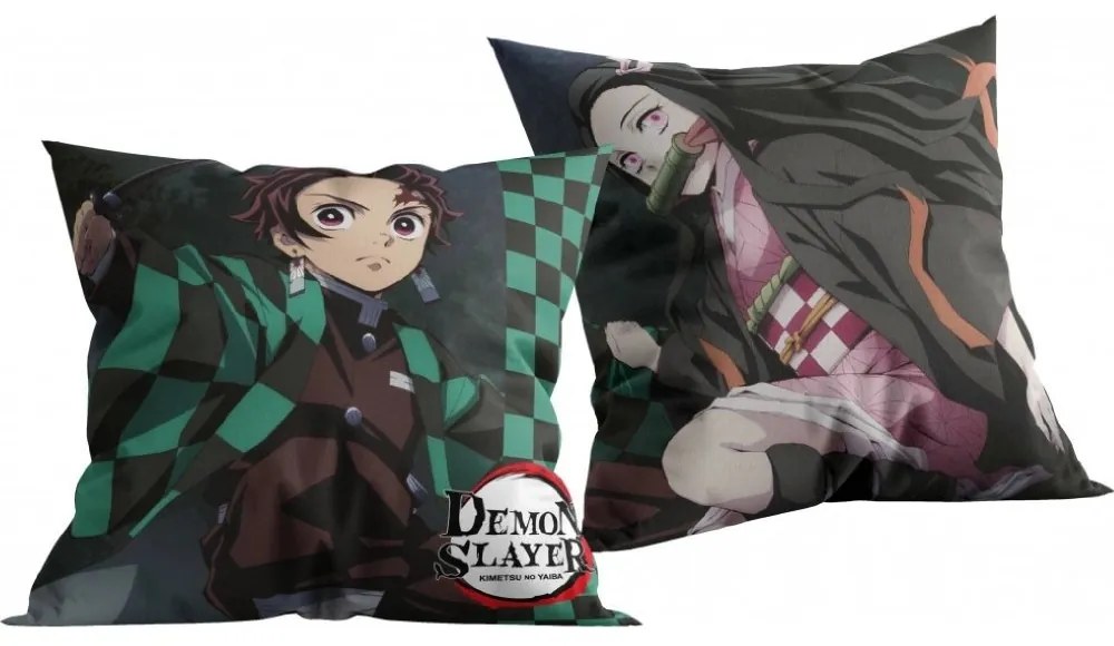 Obojstranný vankúš Demon Slayer - motív Tanjiro &amp; Nezuko - 40 x 40 cm