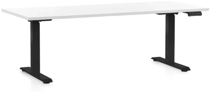 Výškovo nastaviteľný stôl OfficeTech D, 180 x 80 cm, čierna podnož, biela