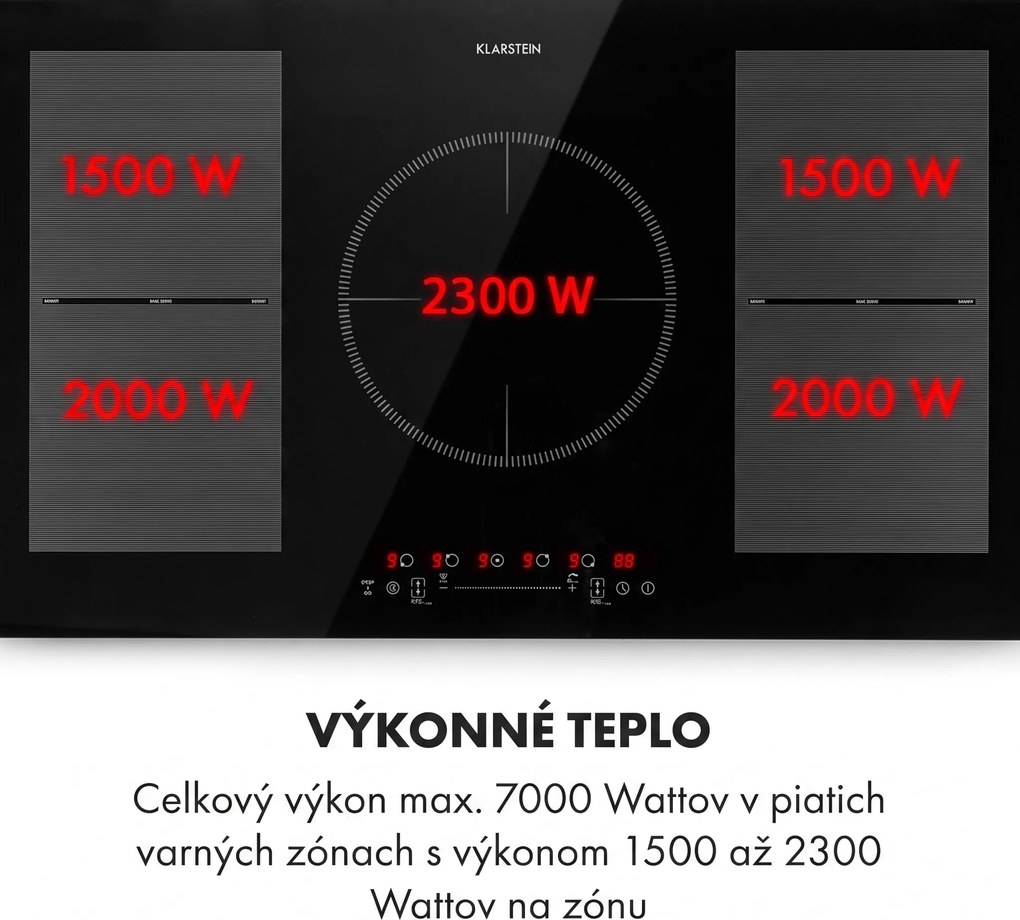Klarstein Delicatessa 90 Flex, vstavaná indukčná varná doska, 7400 W, 5 zón, samostatná