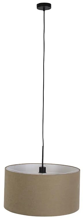 Rustikálne závesné svietidlo čierne s béžovým tienidlom 50 cm - Combi
