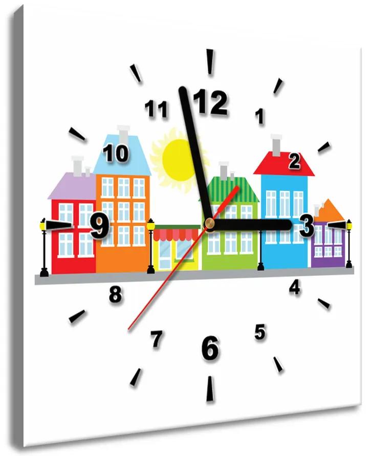 Gario Obraz s hodinami Farebné domčeky Rozmery: 40 x 40 cm