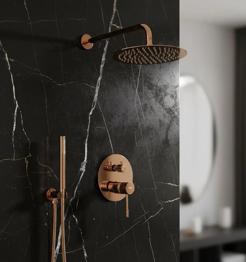 Rea Lungo Diamond, podomietkový sprchový set s dažďovou hlavovou a ručnou sprchou, medená lesklá, REA-P5657