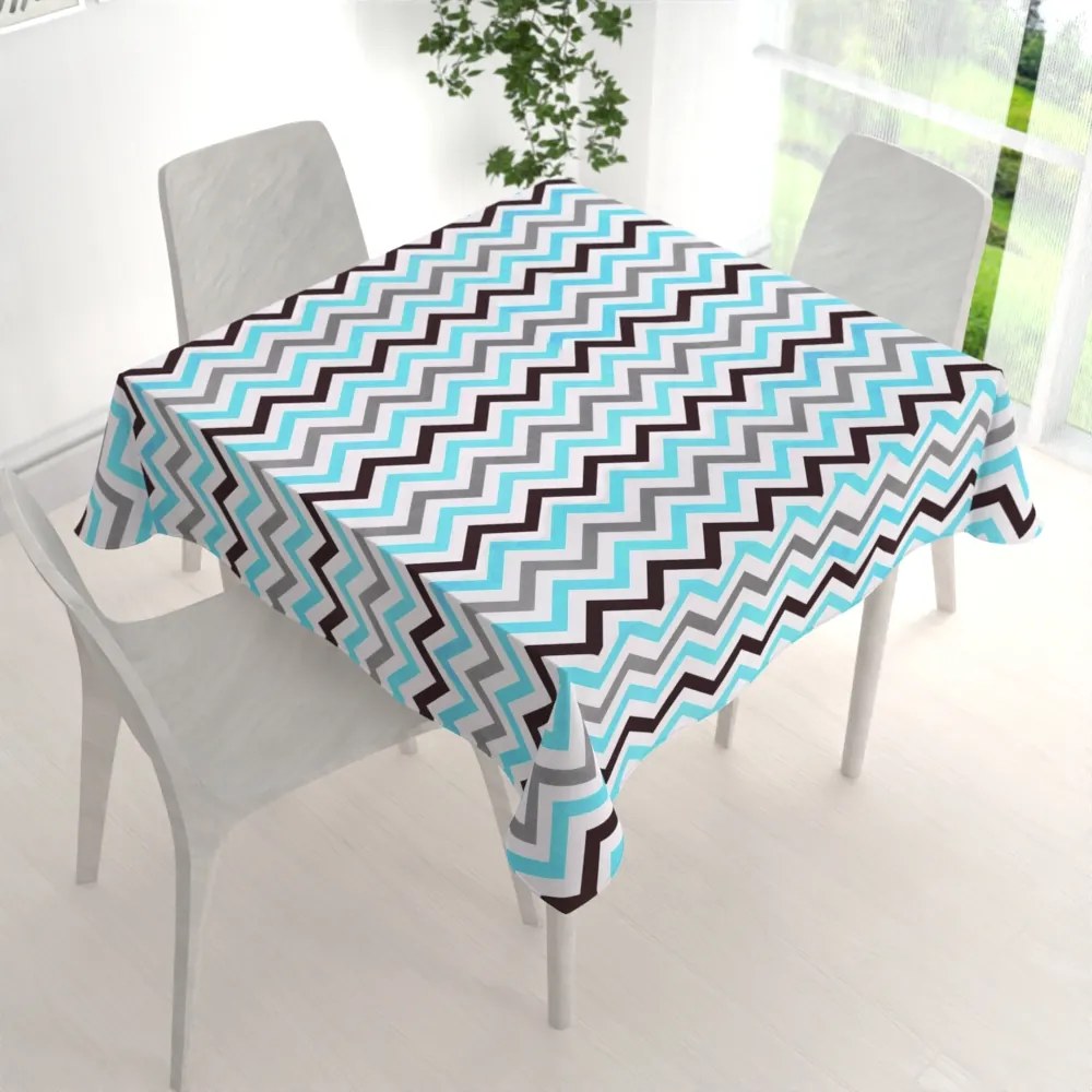 Biante Bavlnený štvorcový obrus Sandra SA-380 Modro-sivo-hnedé cik-cak pásiky 80x80 cm