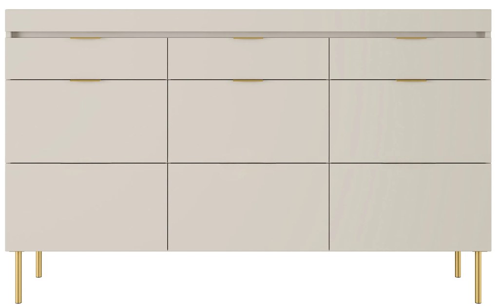Trojdverová komoda Sentia 157 cm s tromi zásuvkami - kašmír / zlatá