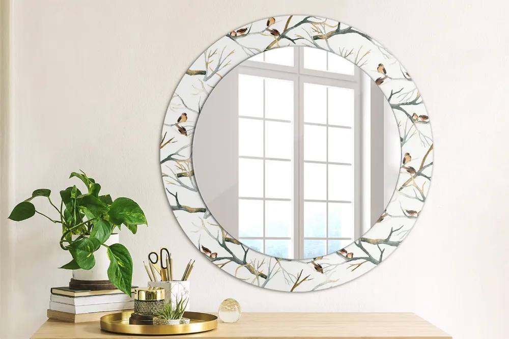 Okrúhle ozdobné zrkadlo Vrabci vetvy vtákov fi 60 cm