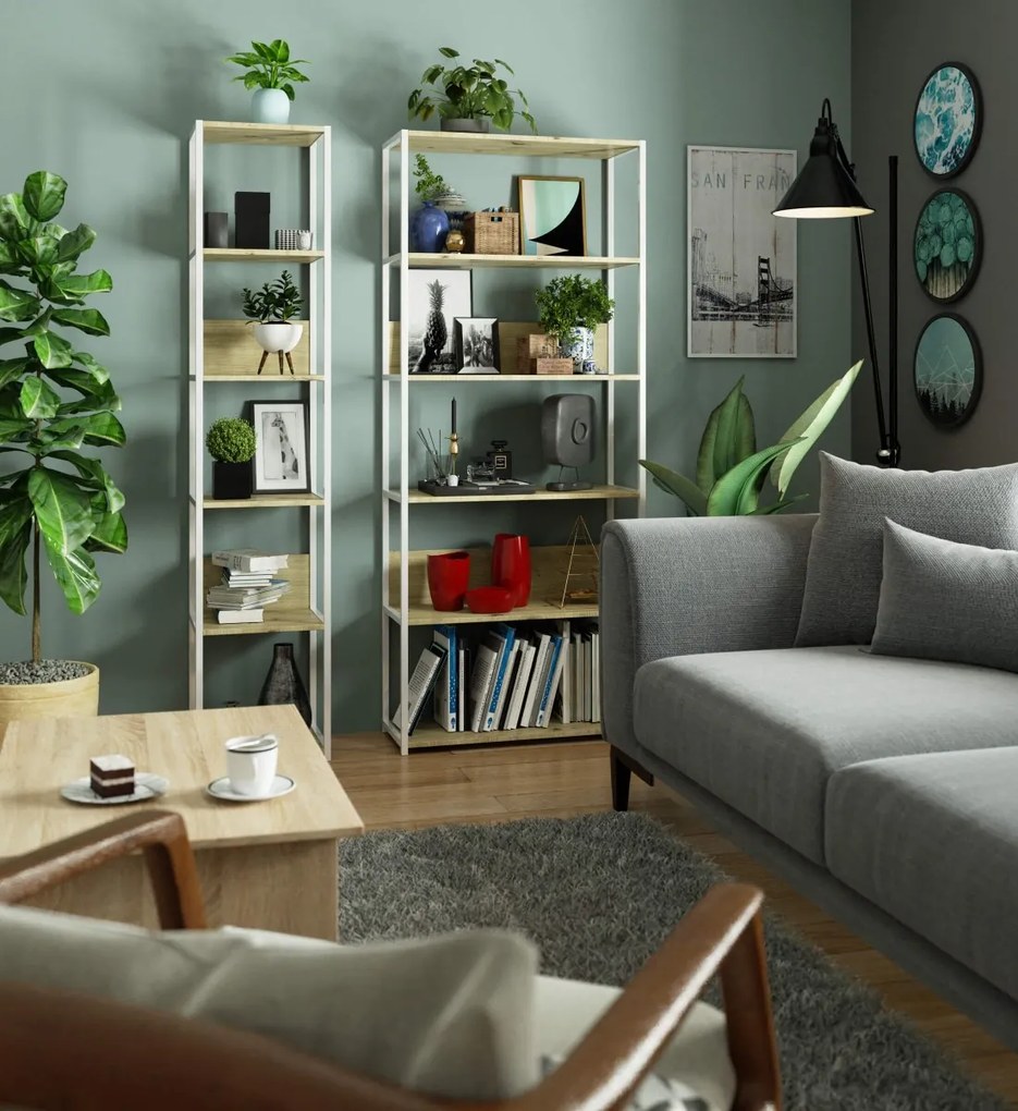 Regál LOFT 80 cm biely/dub artisan