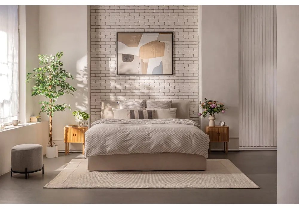 Béžová čalúnená dvojlôžková posteľ s úložným priestorom s matracom/s roštom 180x200 cm Thessa Pillow - Bonami Selection