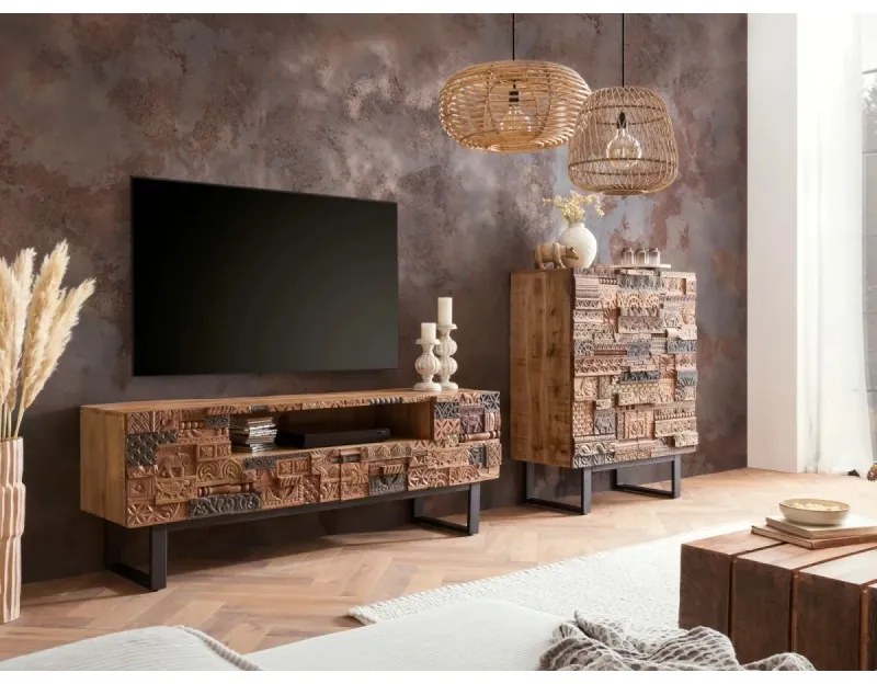 furniture-nabytek.cz - Masívna komoda Highboard v Grónsku z mangového dreva, lakovaná, hnedá