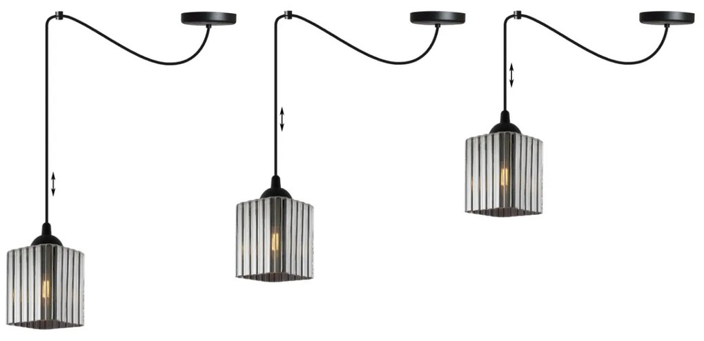 Závesné svietidlo Riffle Square Spider, 1x grafitové sklenené tienidlo, b