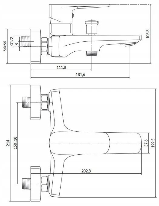 Cersanit Larga, nástenná vaňová-sprchová batéria, zlatá matná, S951-378