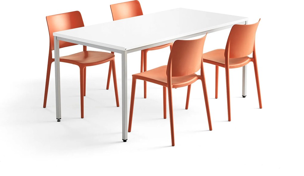 Jedálenská zostava: Stôl Modulus + 4 plastové stoličky Rio, oranžové