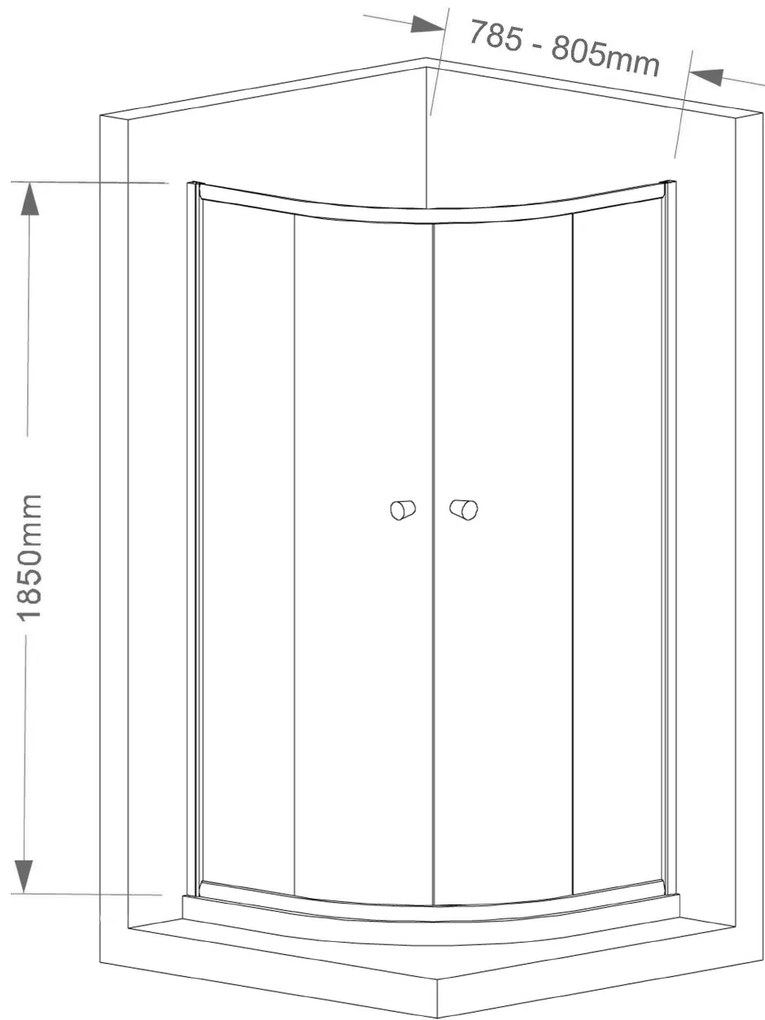 Aqualine Aqualine, ARLETA štvrťkruhová sprchová zástena 800x800mm, číre sklo, HLS800Y