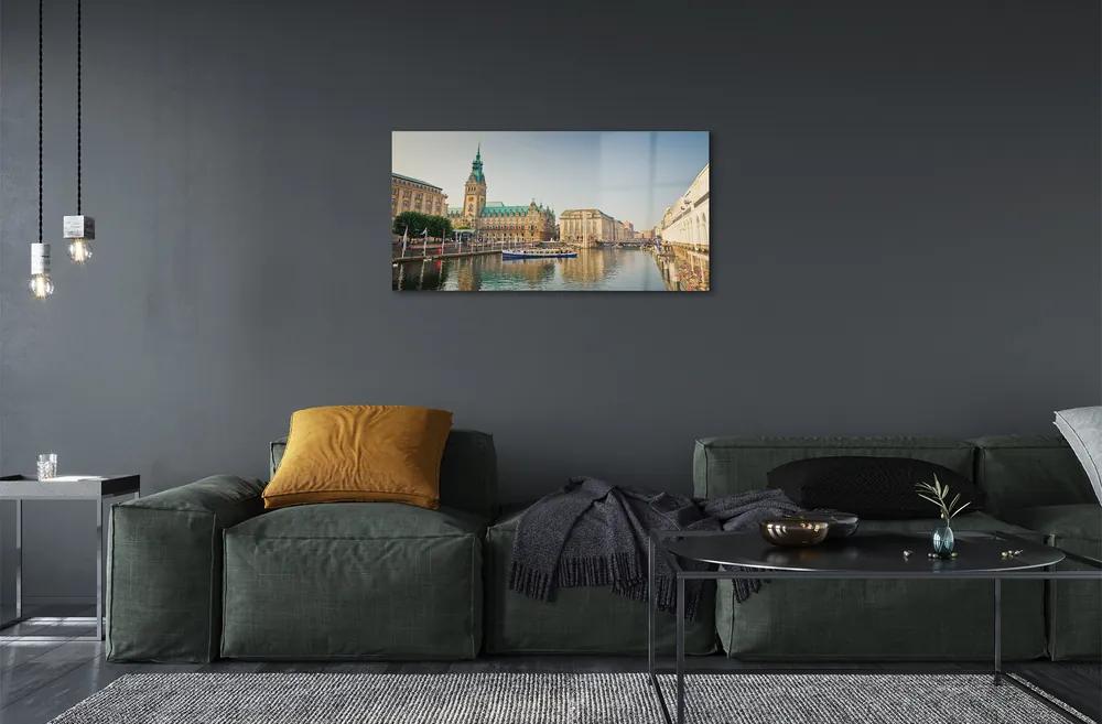 Sklenený obraz Nemecko Hamburg River katedrála 100x50 cm