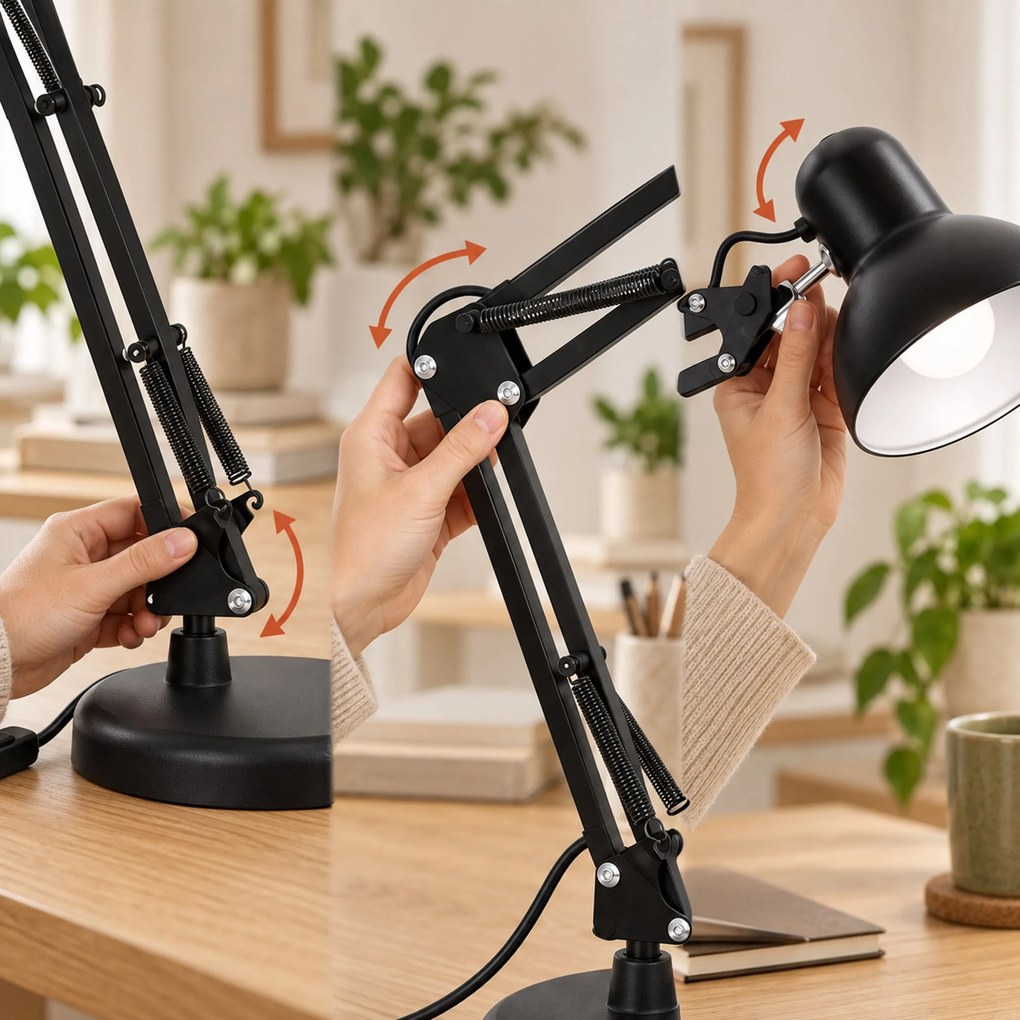 Toolight Toolight, JNH042-1TD, stolná lampa s nastaviteľným ramenom, kresliarsky štýl, 1× E27, čierna, OSW-56233