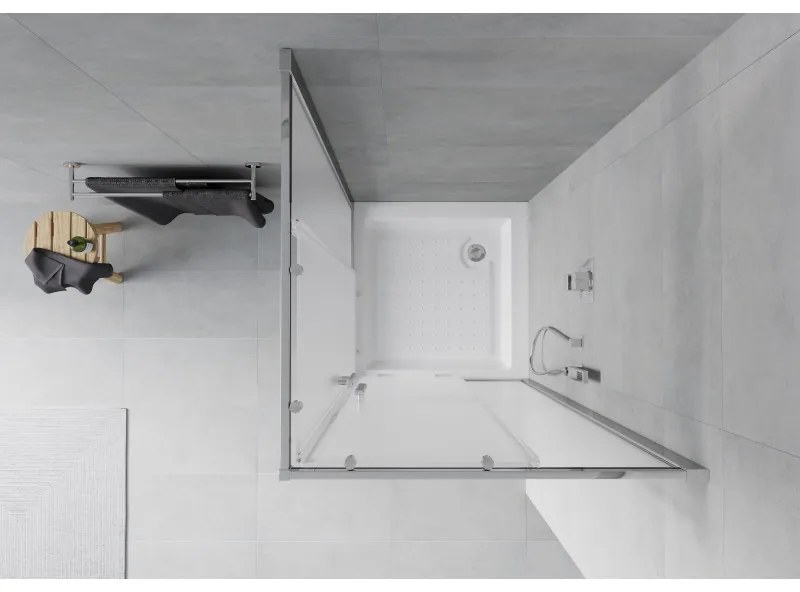 Mexen Rio, štvorcový sprchovací kút s posuvnými dverami 70(dvere) x 70(dvere) x 190 cm, 6mm sklo námraza, chrómový profil + biela sprchová vanička RIO, 860-070-070-01-30-4510