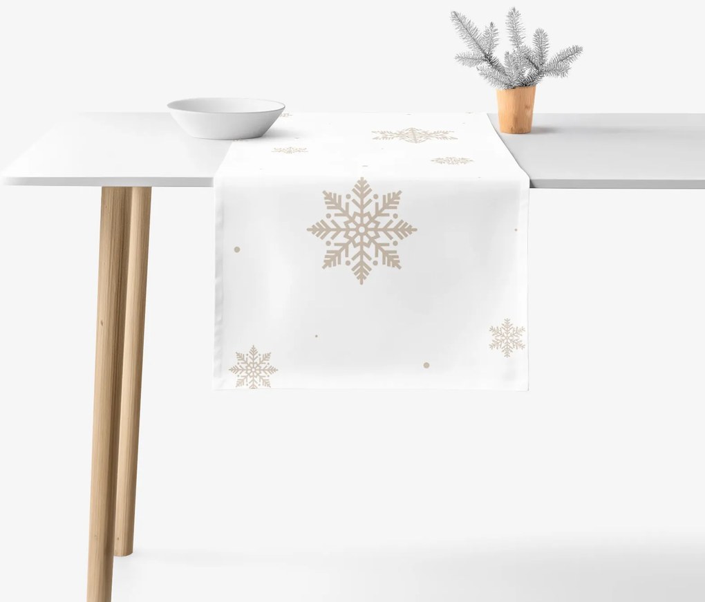 Goldea behúň na stôl 100% bavlnené plátno - snehové vločky na bielej 35x140 cm