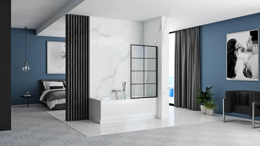 Rea LAGOS 1 FIX - vaňová zástena, 1-krídlová, 80 x 140 cm, čierna-transparentná, REA-K4561