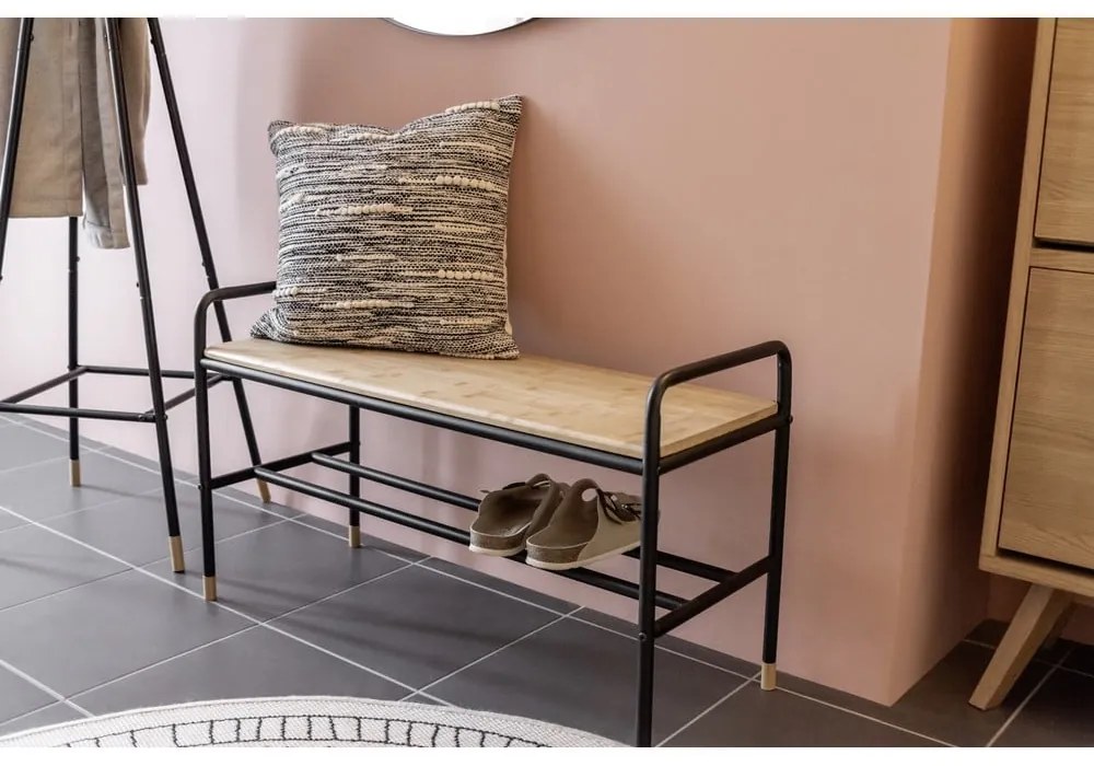 Čierna/prírodná kovová polička s lavicou Loft - Wenko