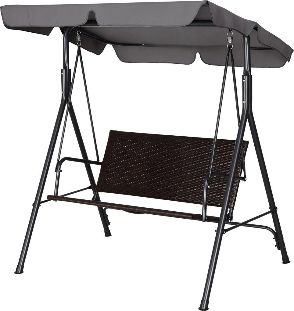Outsunny Hollywood Hojdacia lavica pre 2 osoby s nastaviteľnou slnečnou clonou, oceľový rám, ratan 140 x 110 x 151 cm | Aosom